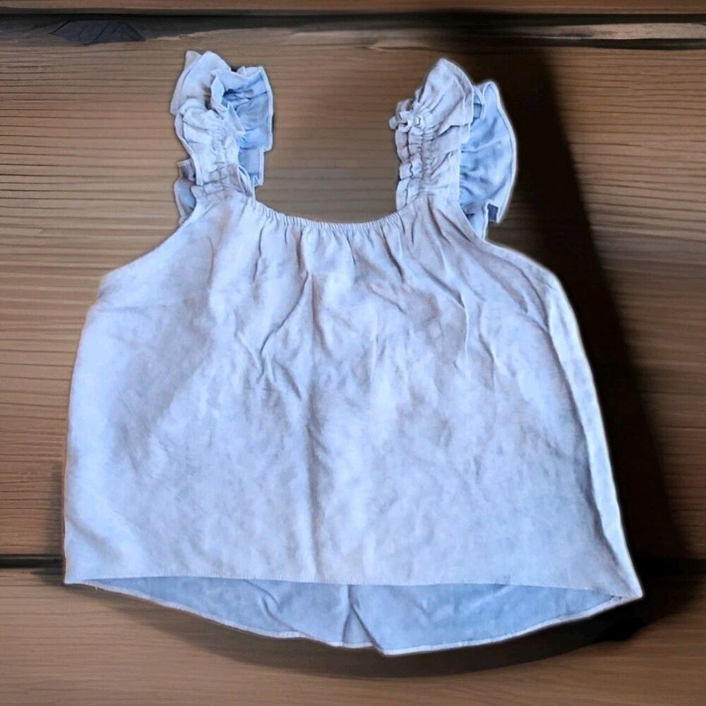 Heartloom Women's Top Light Blue Ruffle Sleeve Cropped Loose Sz Small - Picture 3 of 11